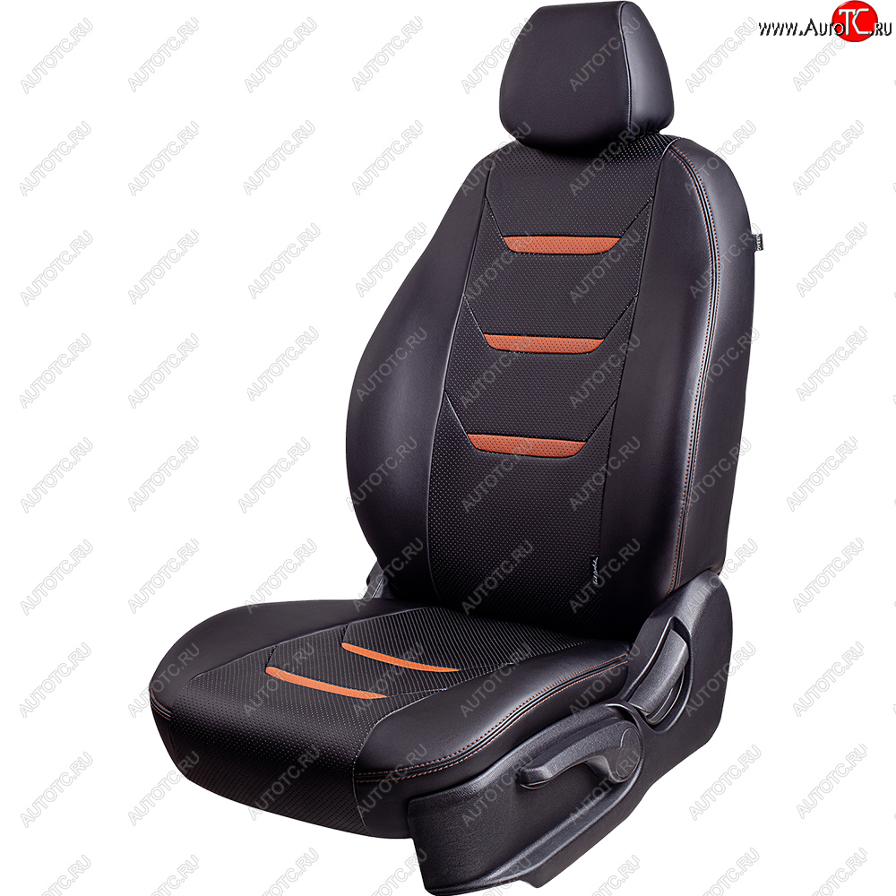 11 899 р. Чехлы для сидений (комплектация Ambition без подлокот-ка) Lord Autofashion Турин 2 (экокожа)  Skoda Octavia  A7 (2012-2020) дорестайлинг лифтбэк, дорестайлинг универсал, рестайлинг лифтбэк, рестайлинг универсал (Чёрный/Чёрный/Коричневый/Коричневый)  с доставкой в г. Майкоп
