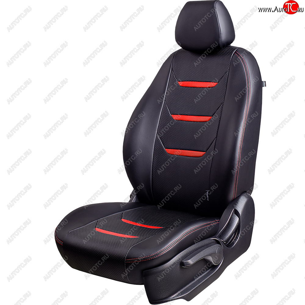 11 899 р. Чехлы для сидений (комплектация Ambition без подлокот-ка) Lord Autofashion Турин 2 (экокожа)  Skoda Octavia  A7 (2012-2020) дорестайлинг лифтбэк, дорестайлинг универсал, рестайлинг лифтбэк, рестайлинг универсал (Чёрный/Чёрный/Красный/Красный)  с доставкой в г. Майкоп