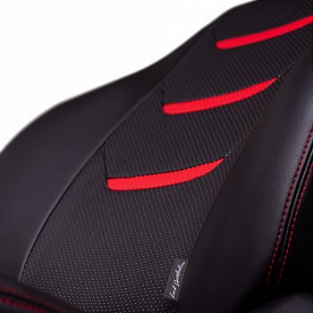 11 899 р. Чехлы для сидений (комплектация Ambition без подлокот-ка) Lord Autofashion Турин 2 (экокожа)  Skoda Octavia  A7 (2012-2020) дорестайлинг лифтбэк, дорестайлинг универсал, рестайлинг лифтбэк, рестайлинг универсал (Чёрный/Чёрный/Красный/Красный)  с доставкой в г. Майкоп. Увеличить фотографию 3