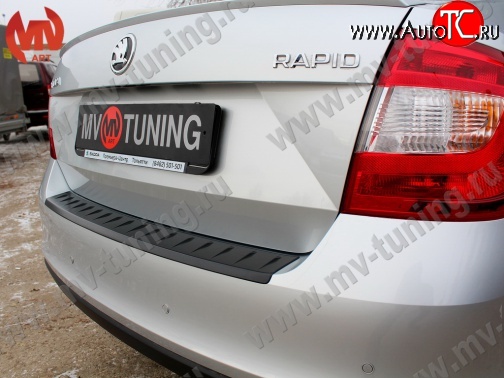 1 199 р. Накладка защитная на задний бампер Style  Skoda Rapid ( NH3,  NH1) (2012-2017) дорестайлинг лифтбэк, хэтчбэк дорестайлинг (Глянец)  с доставкой в г. Майкоп