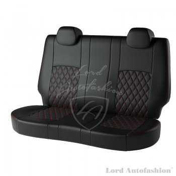 9 449 р. Чехлы для сидений Lord Autofashion Турин Ромб (экокожа, спинка 60/40+подлокотник, 3 Г-образных подголовника)  Skoda Rapid ( NH3,  NH1) (2012-2020), Volkswagen Polo  Mk6 (2020-2022) (Чёрный, вставка чёрная, строчка красная)  с доставкой в г. Майкоп. Увеличить фотографию 2