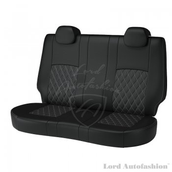 9 449 р. Чехлы для сидений Lord Autofashion Турин Ромб (экокожа, спинка 60/40+подлокотник, 3 Г-образных подголовника)  Skoda Rapid ( NH3,  NH1) (2012-2020), Volkswagen Polo  Mk6 (2020-2022) (Чёрный, вставка чёрная, строчка серая)  с доставкой в г. Майкоп. Увеличить фотографию 2