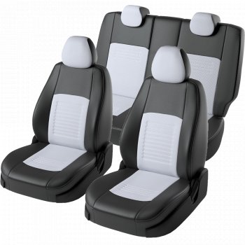 7 399 р. Чехлы для сидений Lord Autofashion Турин (экокожа, спинка 40/60, подлокотник, 3 Г-образных подголовника)  Skoda Rapid ( NH3,  NH1) (2012-2020), Volkswagen Polo  Mk6 (2020-2022) (Черный, вставка белая)  с доставкой в г. Майкоп. Увеличить фотографию 2