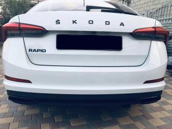 Имитация насадок глушителя RS Style MV-Tuning Skoda Rapid  MK2 (2019-2025) (BLACK (чёрный глянец))
