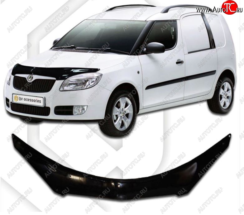 2 399 р. Дефлектор капота CA-Plastiс exclusive Skoda Roomster 5J дорестайлинг (2006-2010) (Classic черный, Без надписи)  с доставкой в г. Майкоп