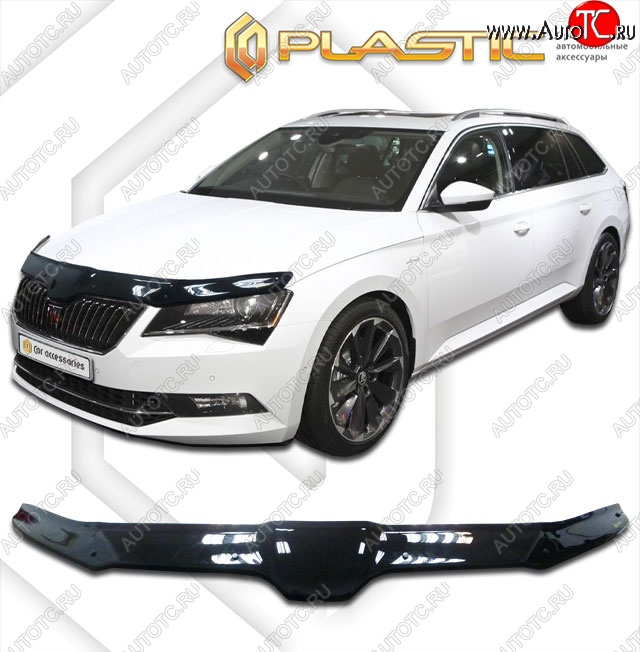 3 099 р. Дефлектор капота CA-Plastik Skoda Superb B8 (3V) лифтбэк дорестайлинг (2015-2019) (Classic черный, Без надписи)  с доставкой в г. Майкоп