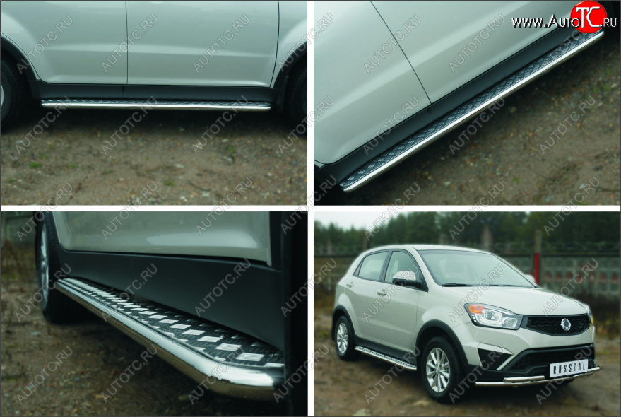 22 999 р. Пороги SLITKOFF d42 с листом SSANGYONG Actyon рестайлинг (2013-2021) (лист алюминий, труба сталь)  с доставкой в г. Майкоп