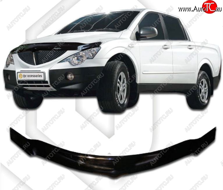 2 599 р. Дефлектор капота CA-Plastiс exclusive  SSANGYONG Actyon Sport (2006-2011) (Classic черный, Без надписи)  с доставкой в г. Майкоп