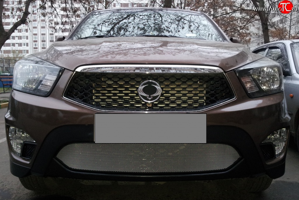 1 539 р. Сетка на бампер Russtal (хром) SSANGYONG Actyon Sport (2012-2025)  с доставкой в г. Майкоп