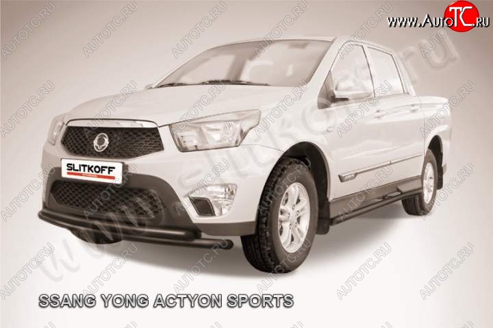 9 849 р. Защита переднего бампер Slitkoff SSANGYONG Actyon Sport (2012-2025) (Цвет: серебристый)  с доставкой в г. Майкоп