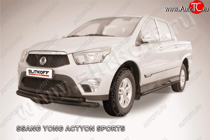 10 349 р. Защита переднего бампер Slitkoff SSANGYONG Actyon Sport (2012-2025) (Цвет: серебристый)  с доставкой в г. Майкоп