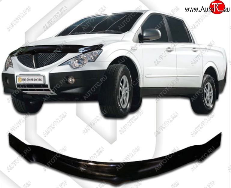 2 599 р. Дефлектор капота CA-Plastiс exclusive  SSANGYONG Actyon  1 (2006-2010) (Classic черный, Без надписи)  с доставкой в г. Майкоп