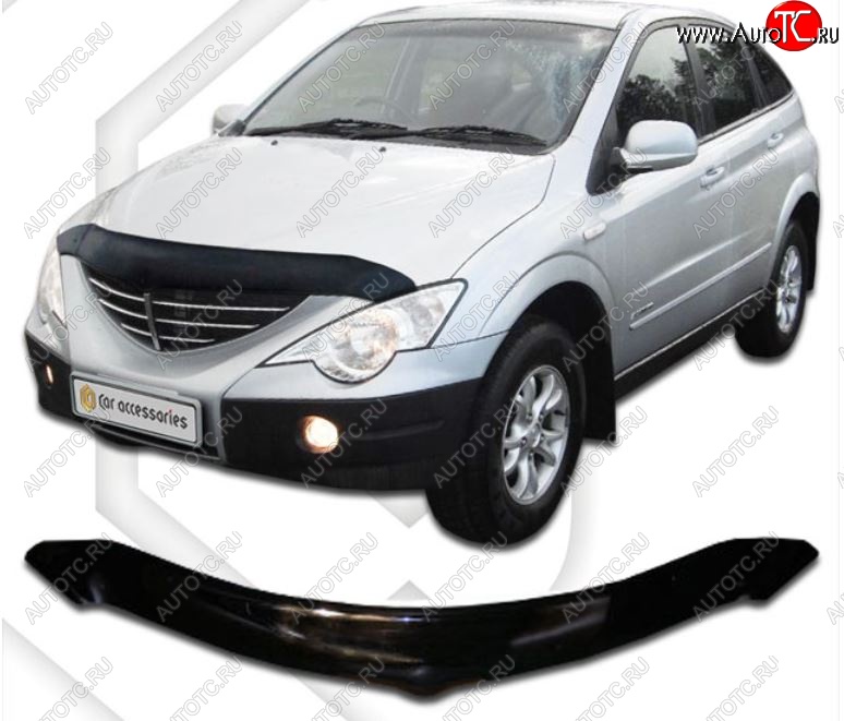 2 159 р. Дефлектор капота CA-Plastiс SSANGYONG Actyon 1 (2006-2010) (Classic черный, Без надписи)  с доставкой в г. Майкоп