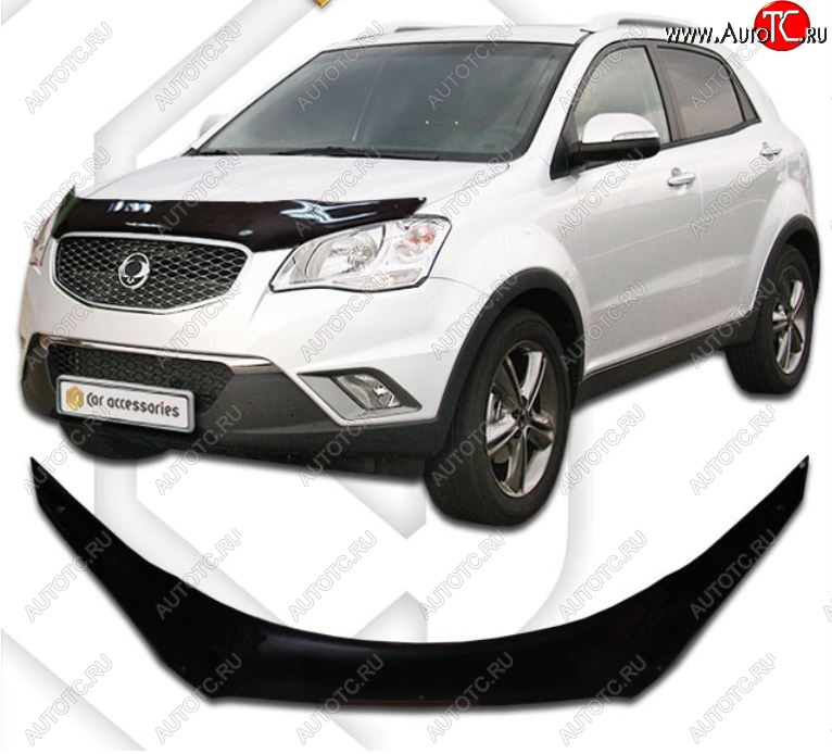 2 199 р. Дефлектор капота CA-Plastiс  SSANGYONG Actyon (2010-2013) дорестайлинг (серия Classic черный, Без надписи)  с доставкой в г. Майкоп