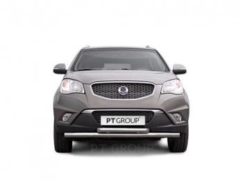 Защита переднего бампера двойная из труб d63/51 мм Petroil Tuning SSANGYONG Actyon дорестайлинг (2010-2013) (Нержавеющая полированная сталь)