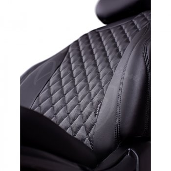 18 749 р. Чехлы для сидений Lord Autofashion Байрон (экокожа, СК, раздельная спинка, 3 Г-образных подголовника)  SSANGYONG Actyon (2010-2021) дорестайлинг, рестайлинг (Черный, вставка черная, строчка черная)  с доставкой в г. Майкоп. Увеличить фотографию 2