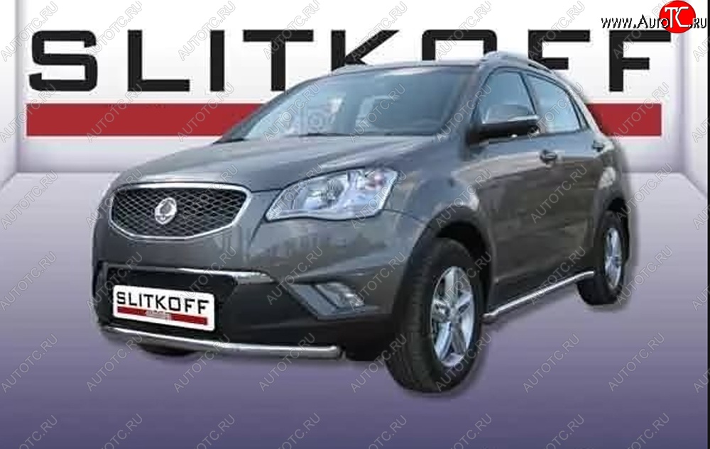 11 749 р. Одинарная защита переднего бампера Slitkoff 57мм SSANGYONG Actyon дорестайлинг (2010-2013) (Цвет: нержавеющая полированная сталь)  с доставкой в г. Майкоп