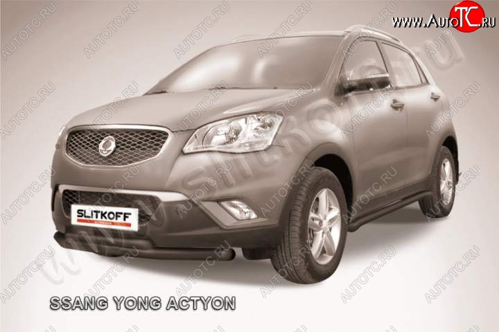 10 799 р. Защита переднего бампер Slitkoff  SSANGYONG Actyon (2010-2013) дорестайлинг (Цвет: серебристый)  с доставкой в г. Майкоп