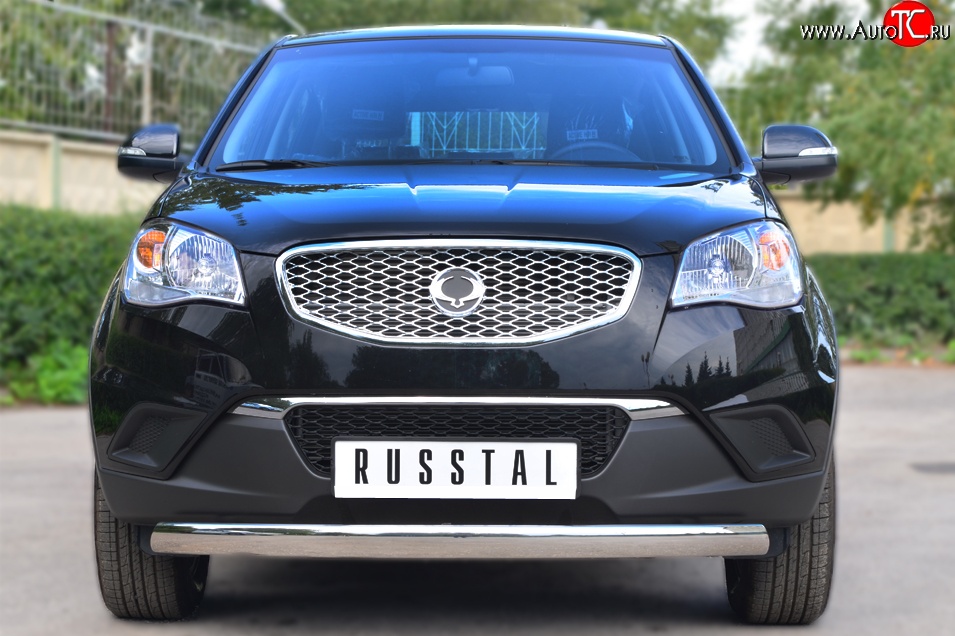 11 599 р. Защита переднего бампера (Ø75х42 мм, нержавейка) Russtal SSANGYONG Actyon дорестайлинг (2010-2013)  с доставкой в г. Майкоп