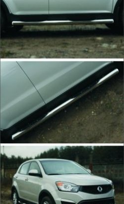 83 999 р. Защита порогов из круглой трубы диаметром 76 мм (рестайлинг) Russtal SSANGYONG Actyon дорестайлинг (2010-2013) (Защита порогов с со скосами на торцах (вариант 1))  с доставкой в г. Майкоп. Увеличить фотографию 3