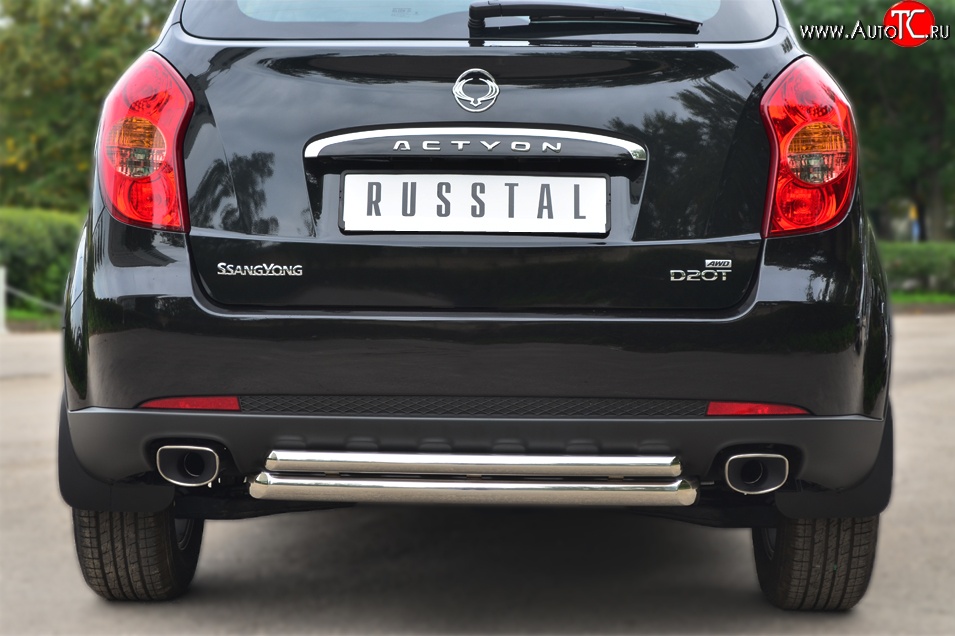 15 249 р. Защита заднего бампера (Ø63 и 42 мм, нержавейка) SLITKOFF  SSANGYONG Actyon (2010-2013) дорестайлинг  с доставкой в г. Майкоп