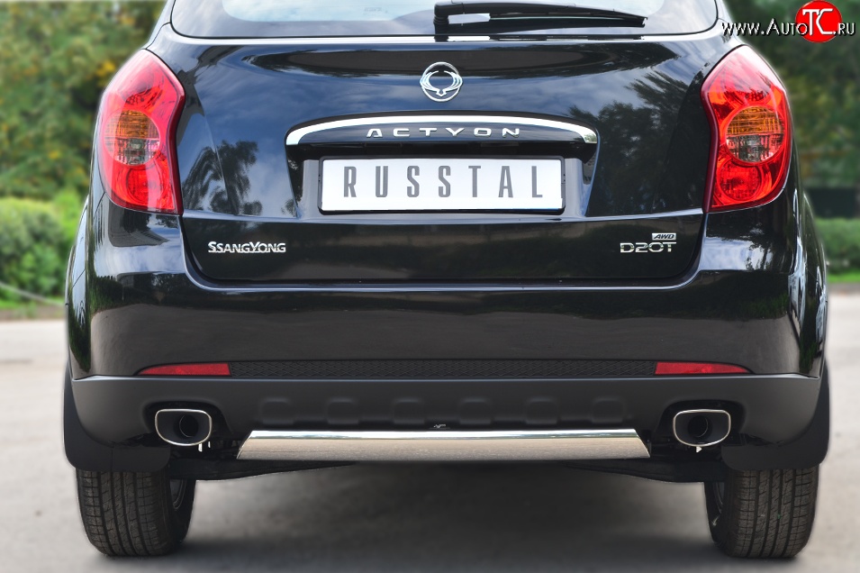 11 599 р. Защита заднего бампера (Ø75x42 мм, нержавейка) Russtal SSANGYONG Actyon дорестайлинг (2010-2013)  с доставкой в г. Майкоп