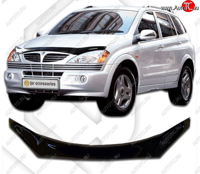 2 199 р. Дефлектор капота (exclusive ) CA-Plastiс  SSANGYONG Kyron (2005-2016) дорестайлинг, рестайлинг (серия Classic черный, Без надписи)  с доставкой в г. Майкоп