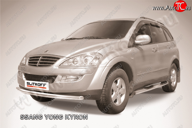 11 749 р. Защита переднего бампера Slitkoff (Ø57 мм).  SSANGYONG Kyron (2007-2016) рестайлинг (полированная нержавейка)  с доставкой в г. Майкоп