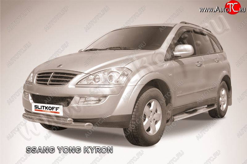 15 449 р. Защита переднего бампера Slitkoff (Ø76+57 мм).  SSANGYONG Kyron (2007-2016) рестайлинг (полированная нержавейка)  с доставкой в г. Майкоп
