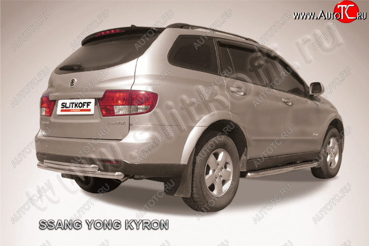 10 849 р. Защита заднего бампера Slitkoff (Ø57+57 мм) SSANGYONG Kyron рестайлинг (2007-2016) (полированная нержавейка)  с доставкой в г. Майкоп