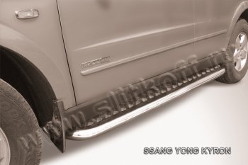 Защита порогов Slitkoff (Ø57 мм с листом) SSANGYONG Kyron (2007-2016) рестайлинг (полированная нержавейка)