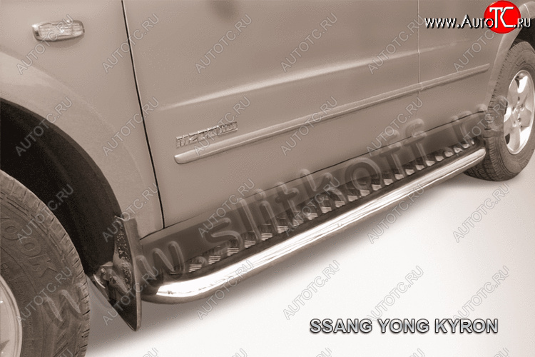15 349 р. Защита порогов Slitkoff (Ø57 мм с листом) SSANGYONG Kyron рестайлинг (2007-2016) (полированная нержавейка)  с доставкой в г. Майкоп