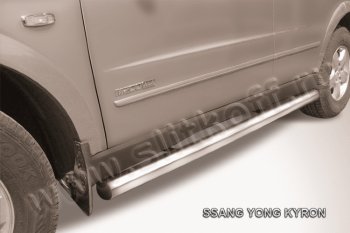 Защита порогов Slitkoff (Ø76 мм) SSANGYONG Kyron (2007-2016) рестайлинг (полированная нержавейка)