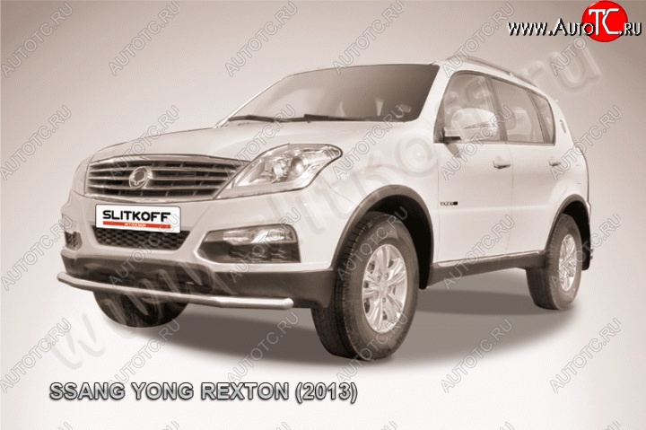 11 299 р. Одинарная защита переднего бампера диаметром 57 мм Slitkoff SSANGYONG Rexton Y290 (2012-2017) (Цвет: нержавеющая полированная сталь)  с доставкой в г. Майкоп