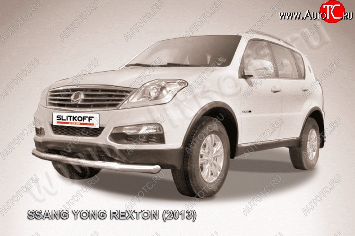 12 849 р. Одинарная защита переднего бампера диаметром 76 мм Slitkoff SSANGYONG Rexton Y290 (2012-2017) (Цвет: нержавеющая полированная сталь)  с доставкой в г. Майкоп