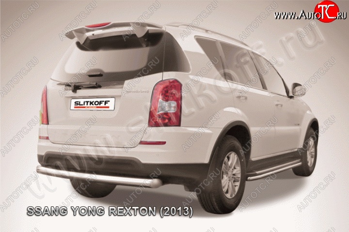10 799 р. Защита заднего бампера из трубы диаметром 76 мм Slitkoff  SSANGYONG Rexton  Y290 (2012-2017) (Цвет: нержавеющая полированная сталь)  с доставкой в г. Майкоп