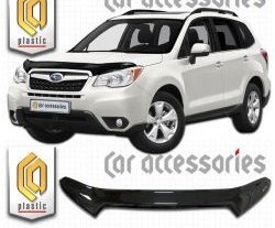 2 379 р. Дефлектор капота CA-Plastic Subaru Forester SJ дорестайлинг (2012-2016) (Classic черный, Без надписи)  с доставкой в г. Майкоп. Увеличить фотографию 2