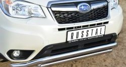 22 999 р. Защита переднего бампера (2 трубыØ63 мм, волна, нержавейка) SLITKOFF  Subaru Forester  SJ (2012-2016) дорестайлинг  с доставкой в г. Майкоп. Увеличить фотографию 2