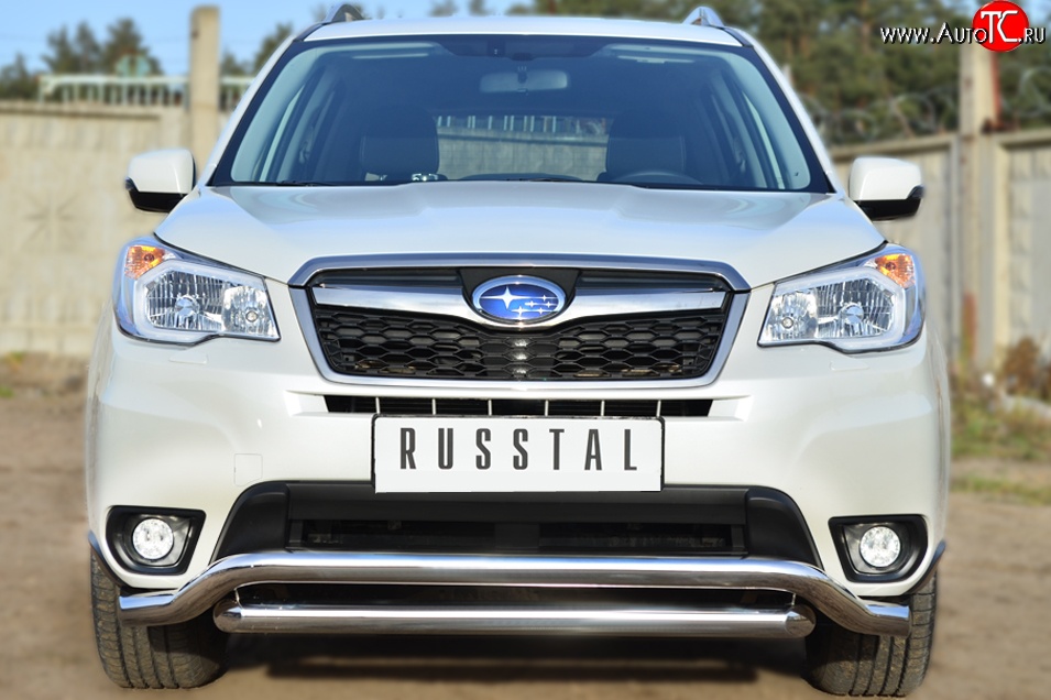 22 999 р. Защита переднего бампера (2 трубыØ63 мм, волна, нержавейка) SLITKOFF  Subaru Forester  SJ (2012-2016) дорестайлинг  с доставкой в г. Майкоп