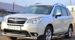 21 449 р. Защита переднего бампера (2 трубыØ76 и 63 мм, нержавейка) SLITKOFF  Subaru Forester  SJ (2012-2016) дорестайлинг  с доставкой в г. Майкоп. Увеличить фотографию 2