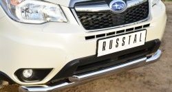 21 449 р. Защита переднего бампера (2 трубыØ76 и 63 мм, нержавейка) SLITKOFF  Subaru Forester  SJ (2012-2016) дорестайлинг  с доставкой в г. Майкоп. Увеличить фотографию 3
