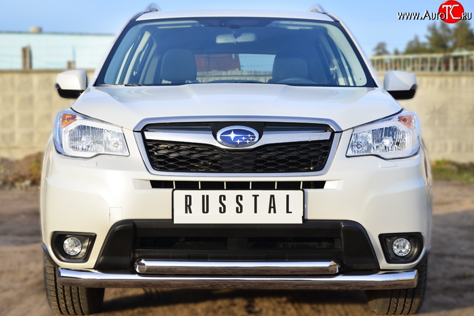 21 449 р. Защита переднего бампера (2 трубыØ76 и 63 мм, нержавейка) SLITKOFF  Subaru Forester  SJ (2012-2016) дорестайлинг  с доставкой в г. Майкоп