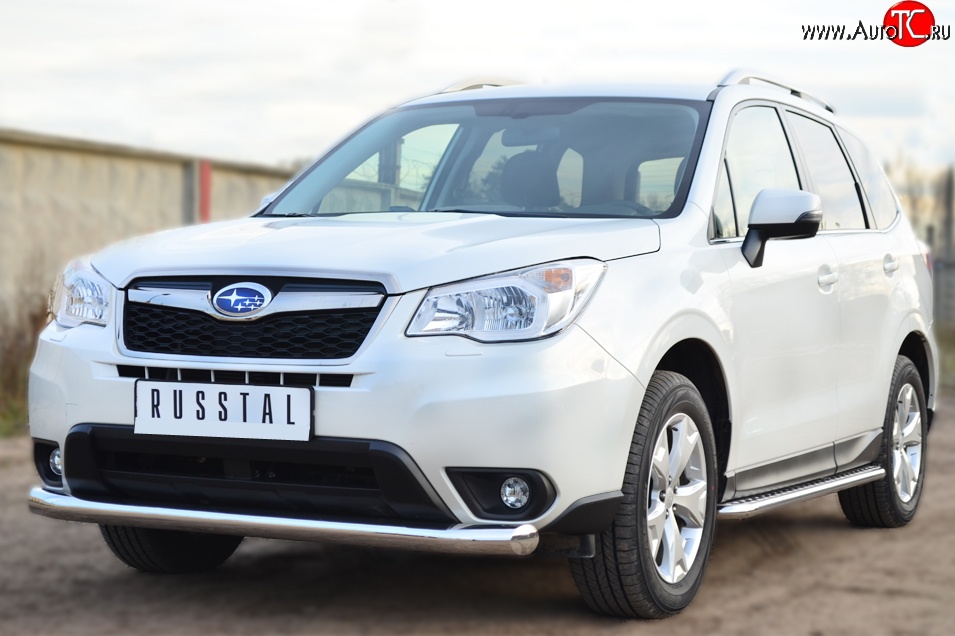 16 999 р. Одинарная защита переднего бампера диаметром 76 мм SLITKOFF Subaru Forester SJ дорестайлинг (2012-2016)  с доставкой в г. Майкоп