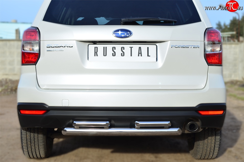 16 999 р. Защита заднего бампера (2 трубы Ø63 и 42 мм, нержавейка) SLITKOFF Subaru Forester SJ дорестайлинг (2012-2016)  с доставкой в г. Майкоп