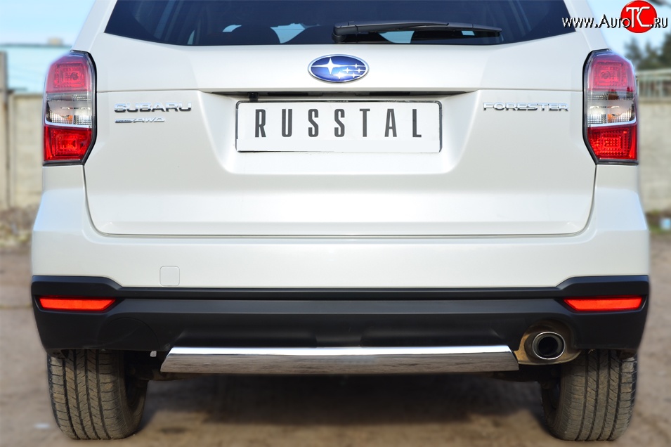 11 599 р. Защита заднего бампера (Ø75x42 мм, нержавейка) Russtal Subaru Forester SJ дорестайлинг (2012-2016)  с доставкой в г. Майкоп