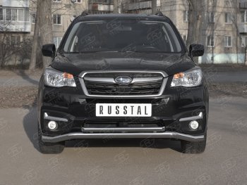Защита переднего бампера (2 трубы Ø63 и 42 мм, нержавейка) SLITKOFF Subaru Forester  SJ (2016-2019) рестайлинг