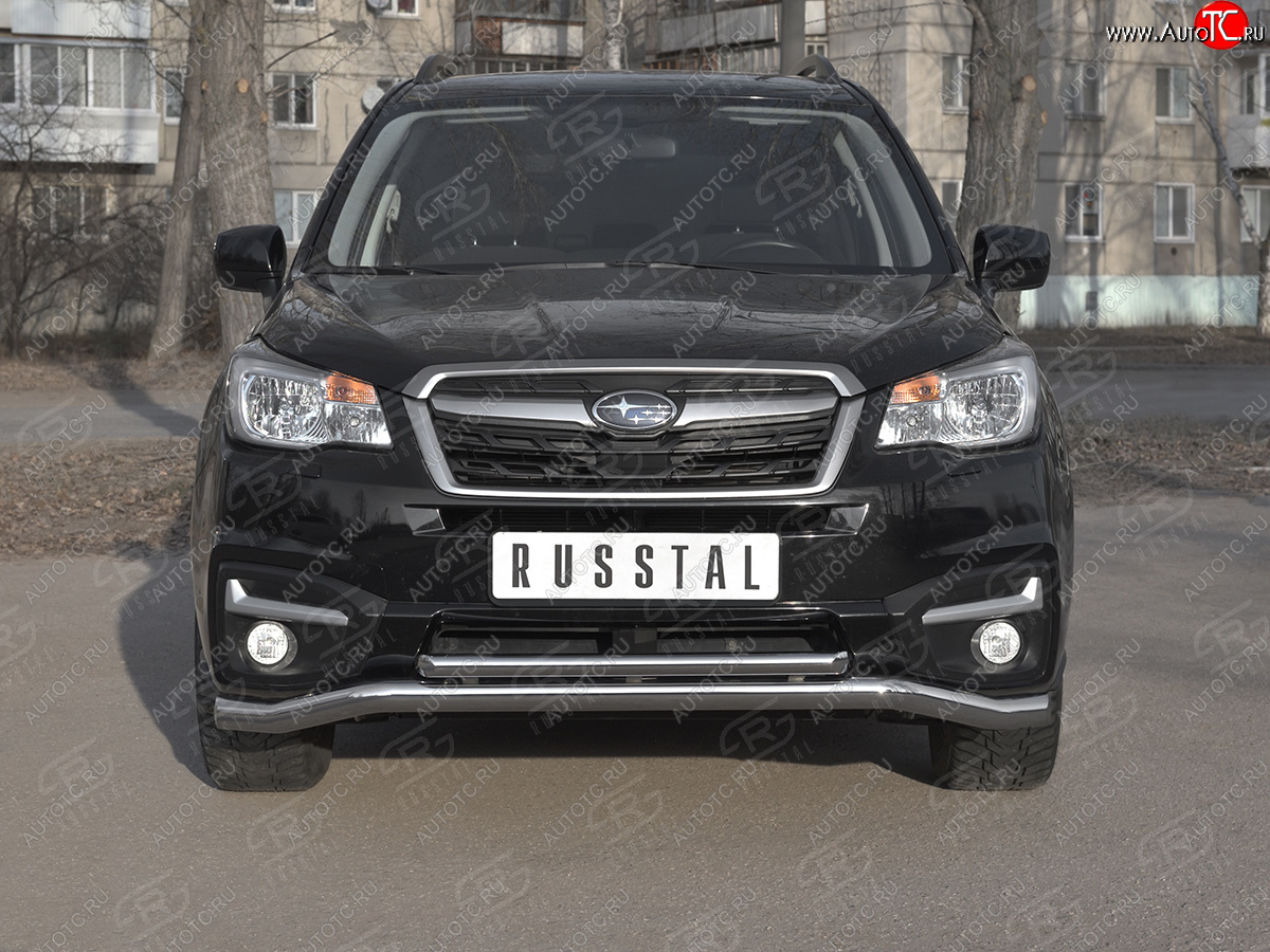 25 399 р. Защита переднего бампера (2 трубы Ø63 и 42 мм, нержавейка) SLITKOFF Subaru Forester SJ рестайлинг (2016-2019)  с доставкой в г. Майкоп