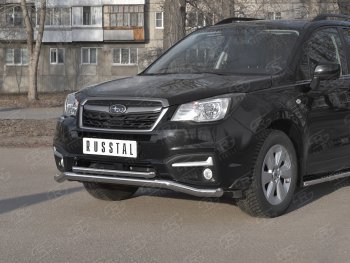 25 399 р. Защита переднего бампера (2 трубы Ø63 и 42 мм, нержавейка) SLITKOFF Subaru Forester SJ рестайлинг (2016-2019)  с доставкой в г. Майкоп. Увеличить фотографию 2
