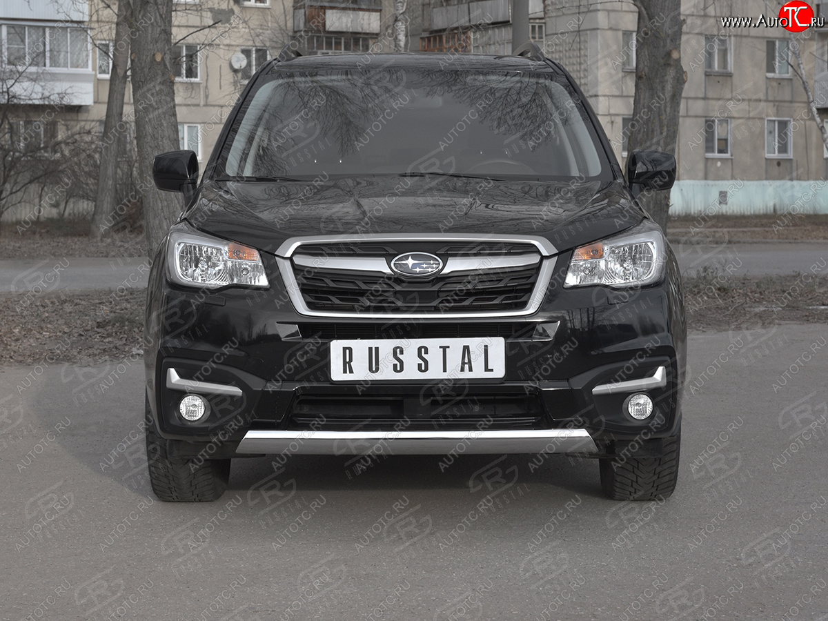 11 599 р. Защита переднего бампера (Ø75x42 мм, нержавейка) Russtal Subaru Forester SJ рестайлинг (2016-2019)  с доставкой в г. Майкоп