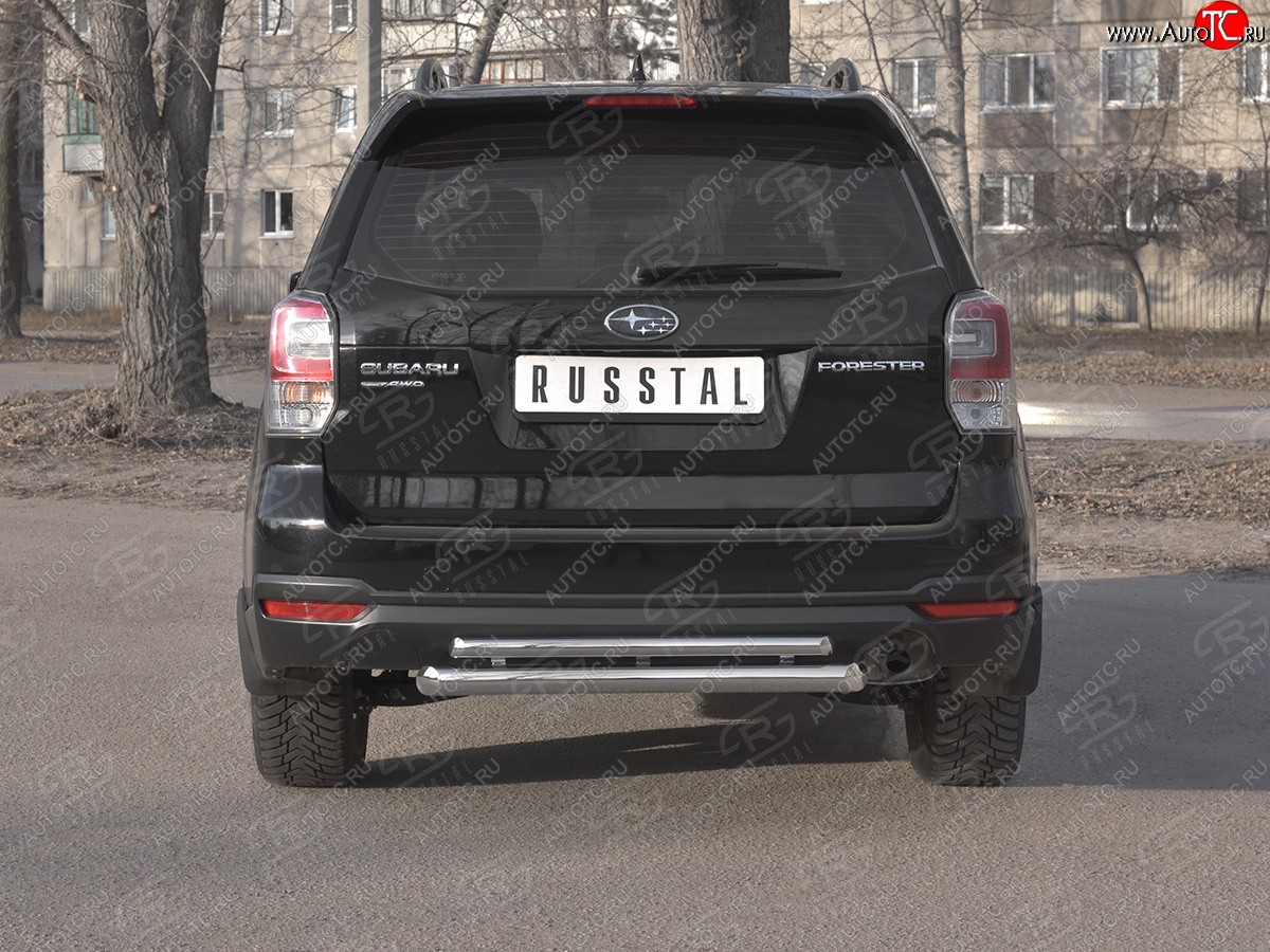 18 999 р. Защита заднего бампера (2 трубы Ø63 и 42 мм, нержавейка) SLITKOFF Subaru Forester SJ рестайлинг (2016-2019)  с доставкой в г. Майкоп
